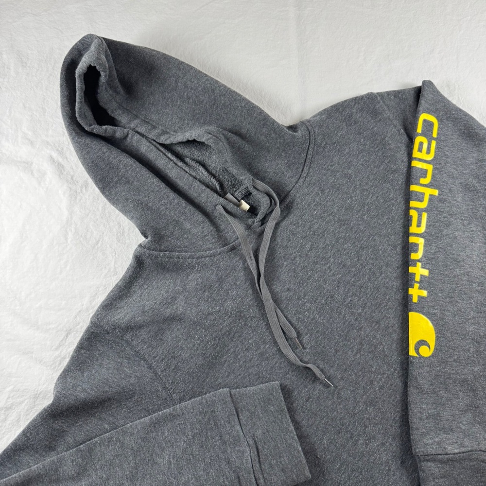 Carhartt‎ Men's Size S Dark Gray Sleeve Logo Graphic Pullover Hoodie